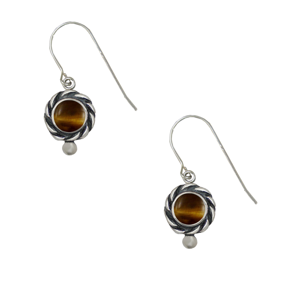 Sterling Silver Petite Tiger Eye Gemstone Drop Dangle Earrings